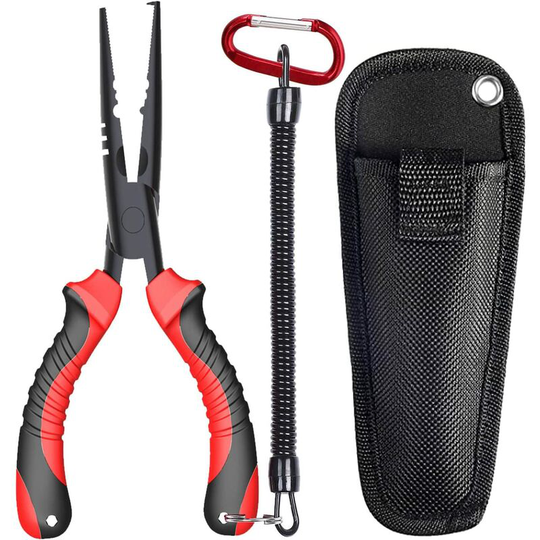 Saltwater Fishing Pliers with Fur Resistant Teflon Coating, Rubber Handle, Perch Fishing Tackle.