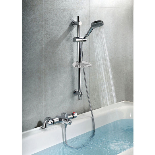 Neshome - Bexley Thermostatic Deck Mounted Valve Bath Shower Mixer Riser Kit / 3 Mode Handset
