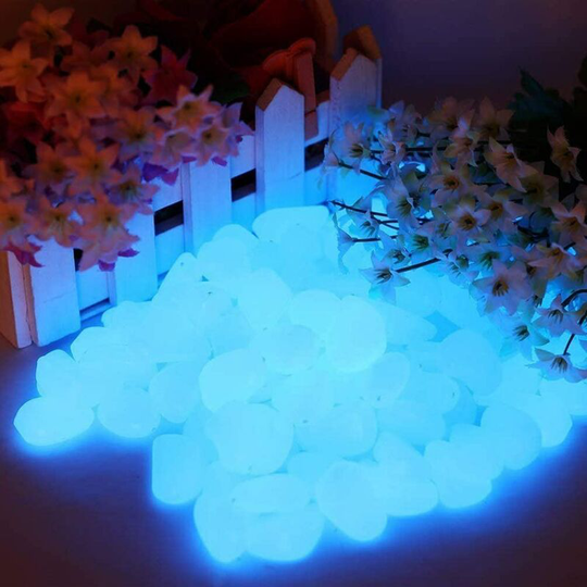 Heguyey - Set of 200 Blue Glow Stones - 200 Pieces - Decorative Stones for Garden, Pathway, Outdoor Decoration, Aquarium, Pathway
