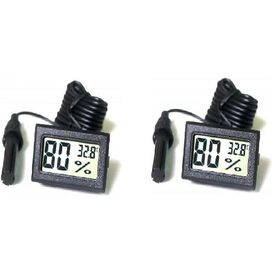 Litzee - 2Pcs lcd Digital Tuner Thermometer Hygrometer with External Probe for Aquarium Poultry Reptile Incubators Black