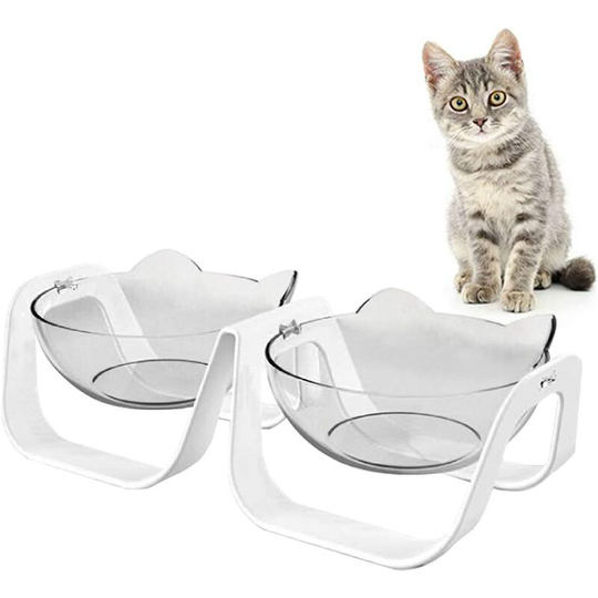 15° Tilted Platform Cat Bowls, Anti-spill Adjustable,Pet Food Water Bowl for Cats and Small Dogs (Double bowls)