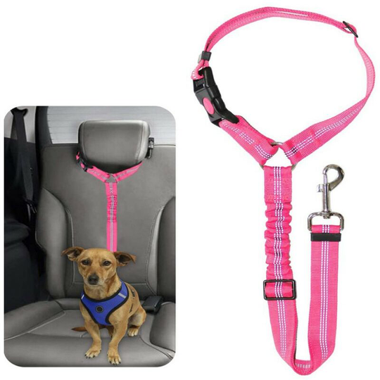Headrest dog car seat belt 2 Pack Adjustable Durable Headrest Seat belt Pet Dog Car Safety Harness Restraint with Elastic Nylon Bungee Buffer(pink)