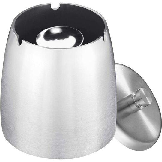 Large Windproof Cigarette Ashtray, Stainless Steel Ashtray with Smell-Proof Lid, Indoor Outdoor Portable Ashtray with Non-Slip and Anti-Scratch Mat