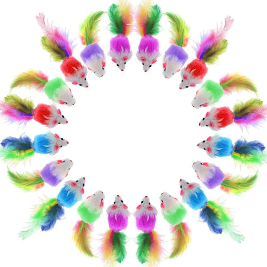 Cat Toys 20 Pieces Cat Pet Cat Plush Toy Cat Feather Toy, Soft Color Feather Furry Cat Fake Mouse, Random Color