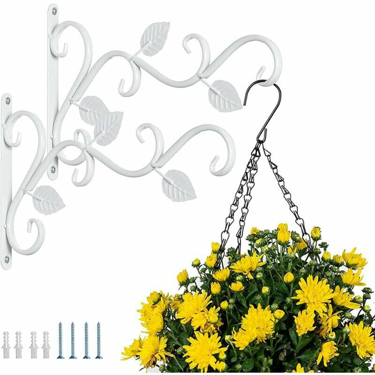 Bearsu - Wall Hanging Plant Holder, 2 Pieces Tinplate Hanging Hooks Wall Brackets 30cm Flower Pot Bird Feeder Retro Hanger Hook Indoor Outdoor Garden