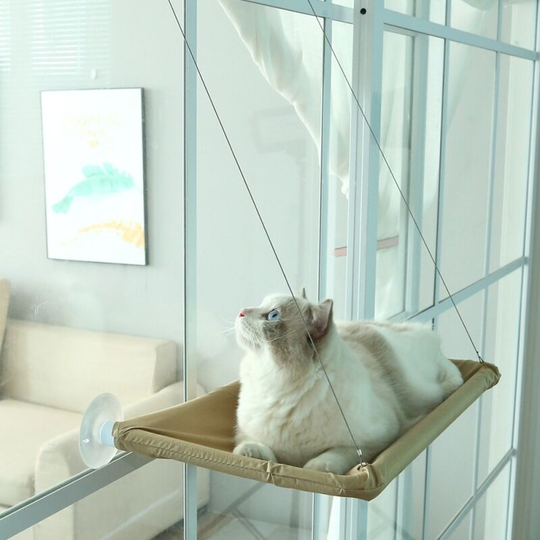 Cat Window Frame Cat Bed Window Safe and Space Saving Cat Hammock (Khaki Set) Pet Furniture Single Suction Cup Hammock Gray Double Hanging Cat