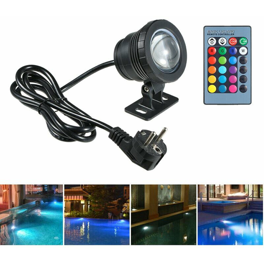 Ac85-265V 20W (Actual Power Is 10W) rgb Led Underwater Light 16 Colors Discoloration 4 Light Effects IP65 Waterproof Design, Black