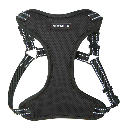 (S, Black) Voyager by Best Pet Supplies - Fully Adjustable Step-in Mesh Harness with Reflective 3M Piping