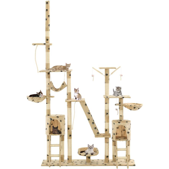 Hommoo - Cat Tree with Sisal Scratching Posts 230-250 cm Paw Prints Beige VD07176