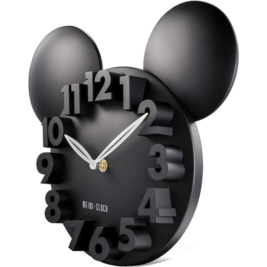 Black Mouse Children's Wall Clock 3D Numbers Quartz Wall Pendulum for Nursery School Bedroom 32x28cm