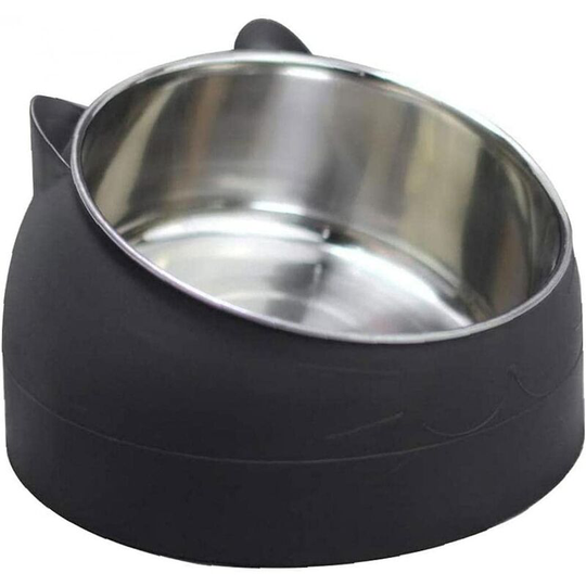 Pet Bowl Kitten Cat Bowl Oblique Mouth Stainless Steel Food Feeder Water Bowl 15 Degree Tilt Animals Black 800ml