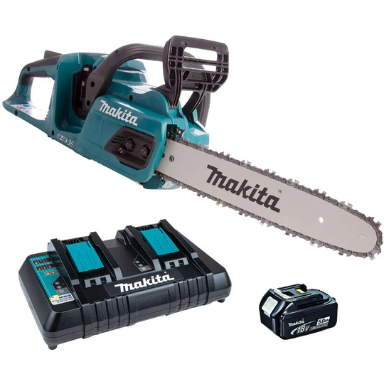DUC355Z Twin 36V/18V lxt Brushless Chainsaw With 1 x 5.0Ah Battery & Charger:36V - Makita