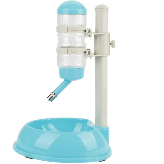 Automatic water feeding bowl adjustable dog food dispenser drinking bowl standing feeder pet dogs and cats (blue)