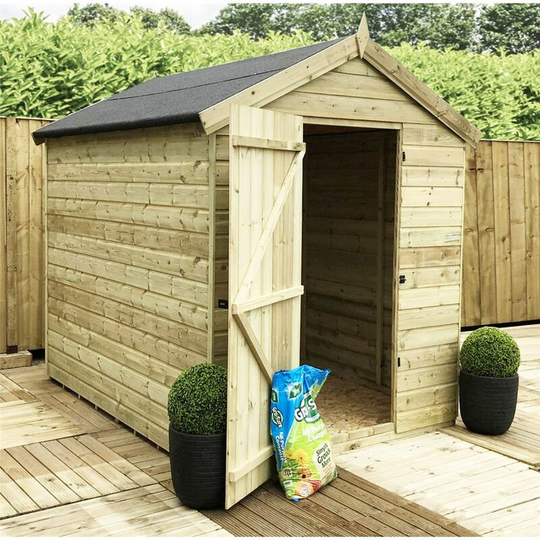 12 x 8 Premier Windowless Pressure Treated Tongue And Groove Apex Shed With Higher Eaves And Ridge Height And Single Door