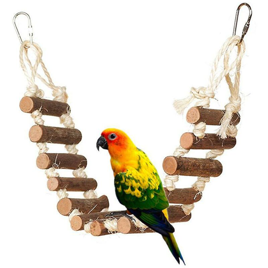 Wooden Bird Ladder Natural Bridge Rope Ladder Bird Toy 13 Steps Parrot Ladder Swing Bridge Bird Cage thsinde