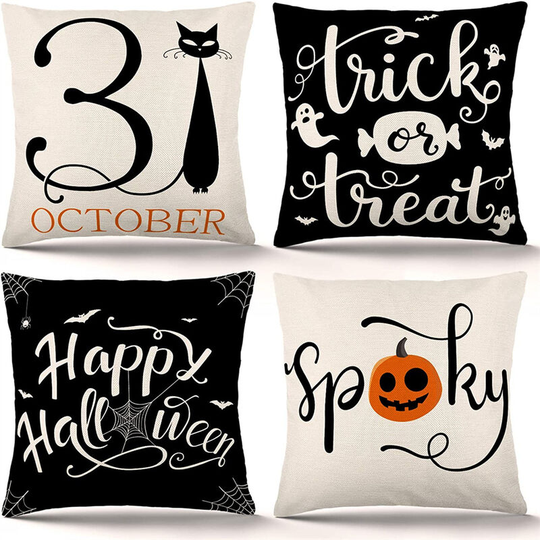 Halloween Pillow Covers 18x18 Inch Set of 4 Trick or Treat Pillow Covers Pillow Case for Couch Halloween Decorations(Black and White)