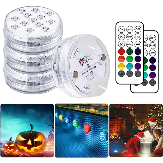 LED Pool Light LED Submersible Lights, Lighting Time 30-50 Hours IP68 Waterproof 16 RGB Colours Decorative Lamps for Aquariums Switch Bath, Vase,