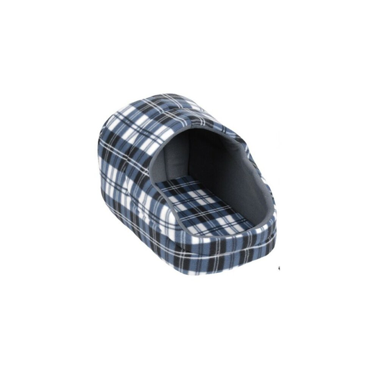 (Blue) Dog Basket With Hood Tartan Design Black Blue Grey, Medium Small & Large