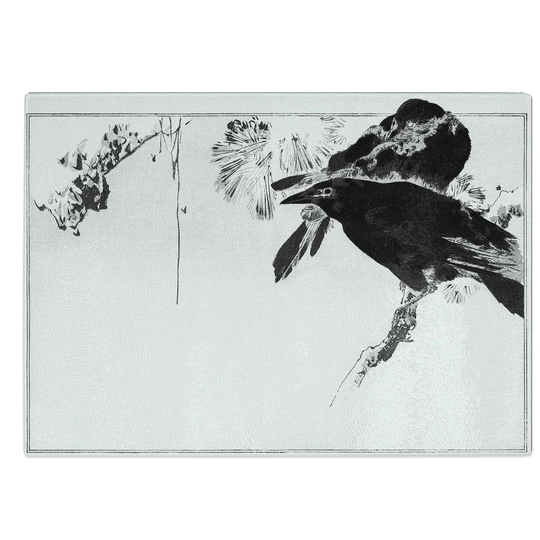 Tempered Glass Perched Japanese Crows by Watanabe Seitei Chopping Board