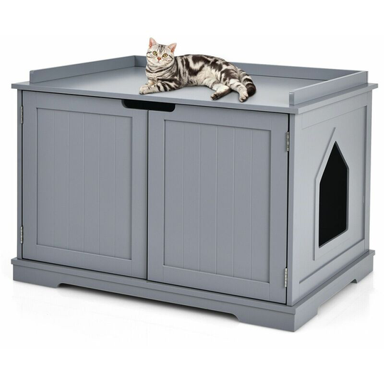 Large Cat Litter Box Enclosure Wooden Cat Activity House Nightstand End Table