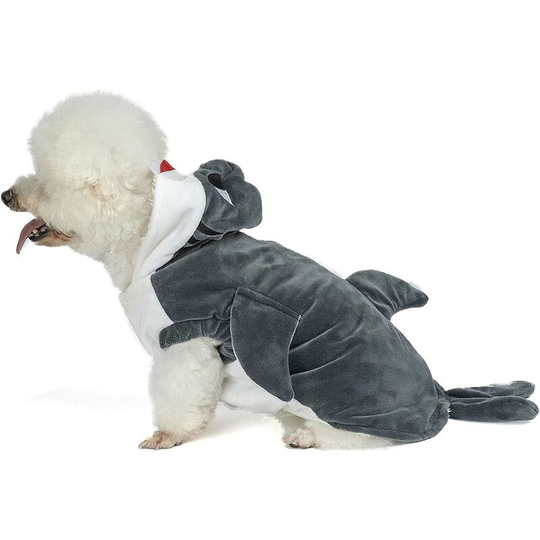 Funny Dog Cat Shark Costumes, Christmas Halloween Pet Cosplay Dress, Cute Gray Shark Pet Costume, Pet Fleece Hoodie Warm Clothes (1 Pack, Size S)