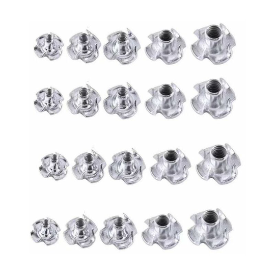 Betterlifegb - 105Pcs Four-Pronged Tee Nuts, T-Nuts 4 Pronged Zinc Plated Carbon Steel Nut M4 M5 M6 M8 M10 Threaded Insert t Nut Assortment Kit for