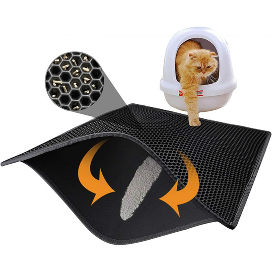 Cat Litter Mat Cat Litter Tray, Waterproof Non-Toxic eva, Double Layer Honeycomb Design (30x30cm, Black)