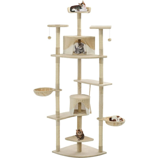 Cat Tree with Sisal Scratching Posts 203 cm Beige and White - Multicolour