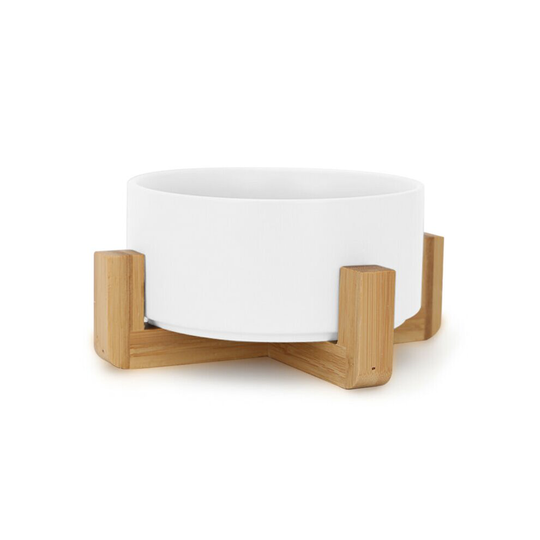 (White) Bowl at Ceramic Wooden Luxury Pet Puppy Station