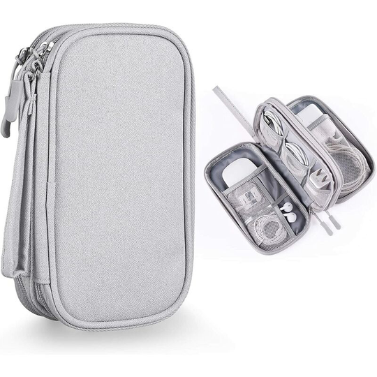 Electronics Accessories Organizer Pouch Bag, Designed for Power Adapter/Charger/Cables/Mouse, for Travel (Light Grey)