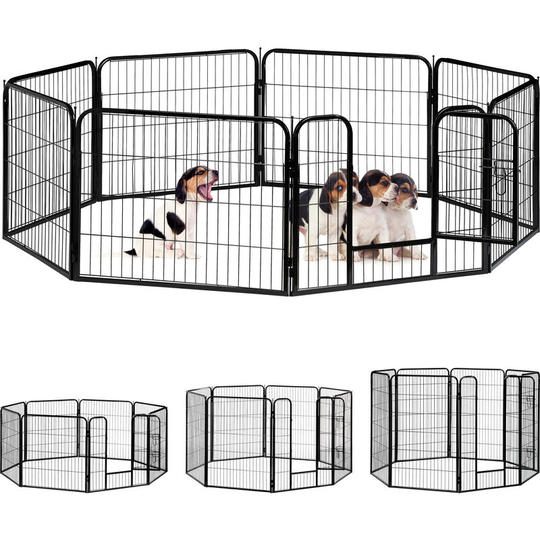 Whelping Pen for Small Dogs, Puppies, Pets, Sturdy Indoor Playpen, HxWxD: 60.5 x 76.5 x 235 cm, Black - Relaxdays