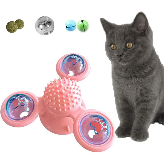 Briday - Interactive Cat Toy for Indoor Cats, Windmill Catnip Toy for Kitten, Turntable Funy Toys with Suction Cup for Toothbrush, Chew, Massage,