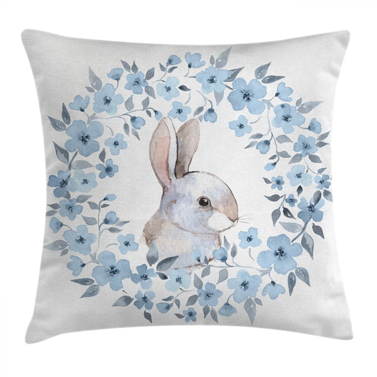 Nsonowa Watercolour Flower Rabbit Portrait Outdoor Cushion Cover