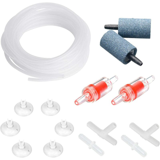 Perle Rare - Aquarium 4m Airline Tubing Standard Air Pump Accessories Set with Air Stone Cylinders Connectors Suction Cups and Check Valves for Fish