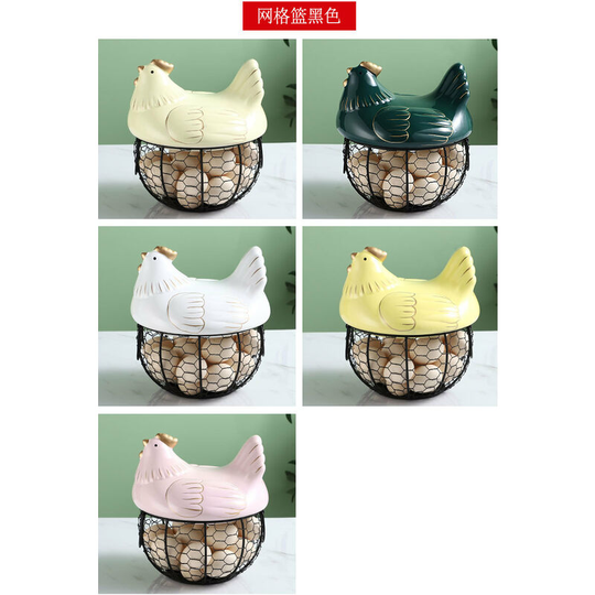 Bearsu - Ceramic Chicken Shaped Egg Basket - Decorative Kitchen Egg Basket - Black and Green