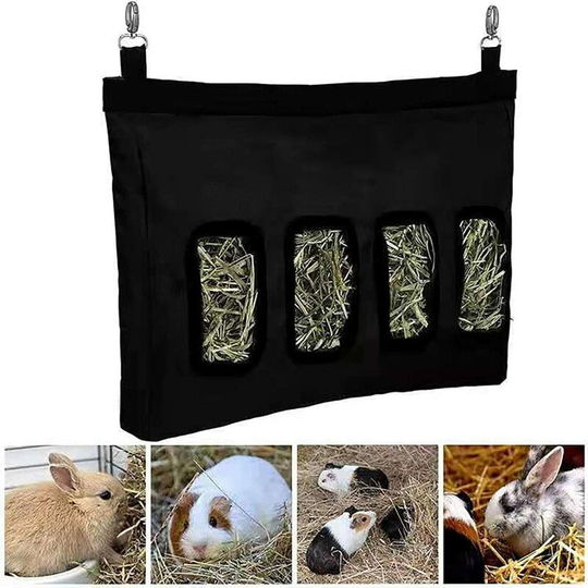 Rabbit Hay Feeder Bag, Pig-Pet Hay Feeder, Long Wear Feeder Bag Black, Hay Bag Hanging Feeding Device Supply Rabbit