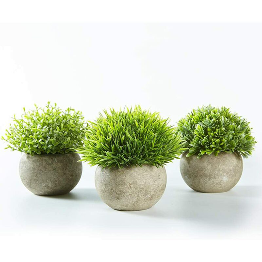 Perle Raregb - 3 sets of indoor artificial plants (green gray potted lawn), small synthetic decorative plants (adapted to the decoration of the