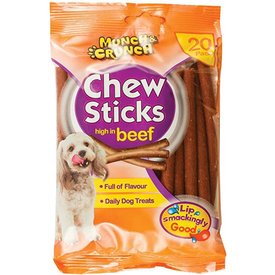 Chew Meat Dog Sticks (Pack Of 20) (Pack Of 20) (Beef) - Beef - Munch&crunch