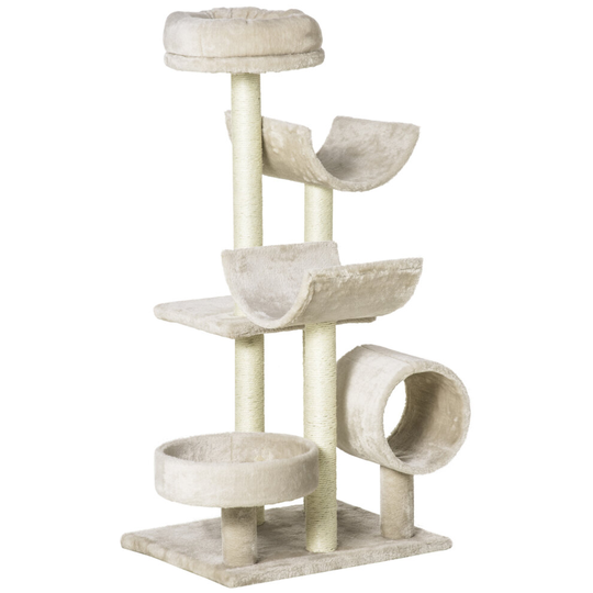 PawHut Multi-Level Large Cat Tree Scratching Post Perch Tunnel Beige