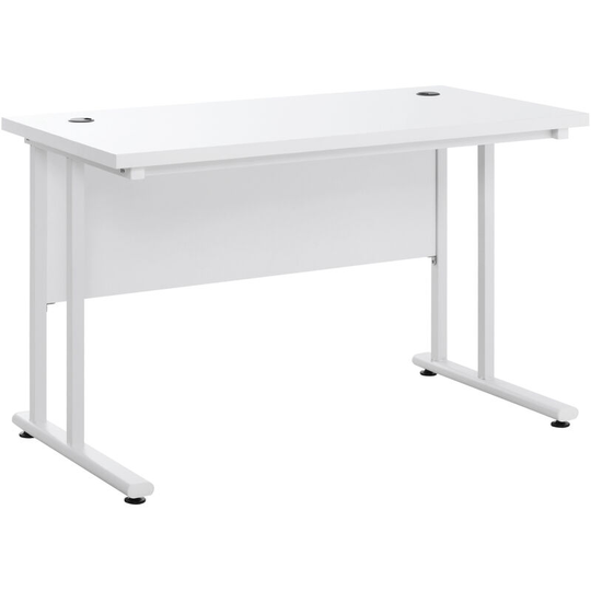 Homcom - Computer Desk Writing Table with 2 Cable Management Holes Metal Leg White - White