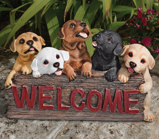 Welcome Dogs Garden Sign Statue