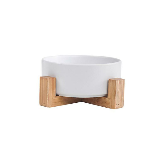 Ceramic Cat Dog Bowl Dish With Wood Stand No Spill Pet Food Water Feeder Cats Small Dogs Pet Bowl Single Bowl-White-M SSXJV