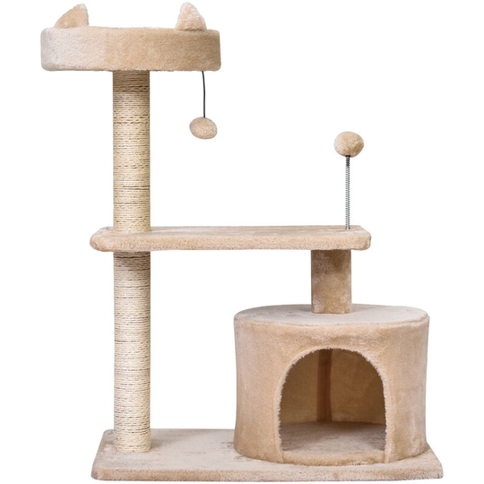 81cm Cat Tree Kitten Large Cats Tower Activity Centre Scratch Post Beige - Beige - Pawhut