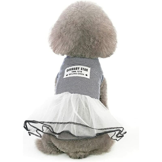 Dog Dress Cute Wedding Pet Skirt Elegant Bowknot Summer Puppy Apparel Clothes Small Medium Girl Dogs Cats Shirts Sundress Striped dog skirt (Black-M)