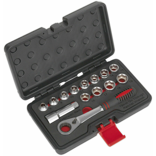 14pc Low Profile go-through Socket Set - 3/4' Metric Square Drive Ratchet Handle
