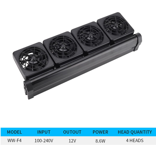 Mini Aquarium Cooling Fan Aquaculture Cooling Fan Adjustable Air Speed (WW-F4 Four Heads)