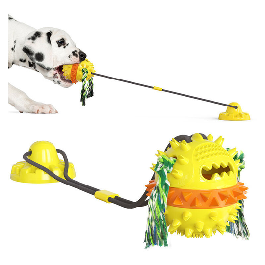 Dog Chew Toy with Suction Cup, Interactive Dog Toy with Ball, Dog Molar Toy, Clean Teeth (Yellow)
