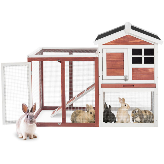 Modernluxe - Outdoor Rabbit Hutch Bunny Cage Small Animal House Guinea Pig Hutch Hide/Run with Linoleum Roof 2-Tier