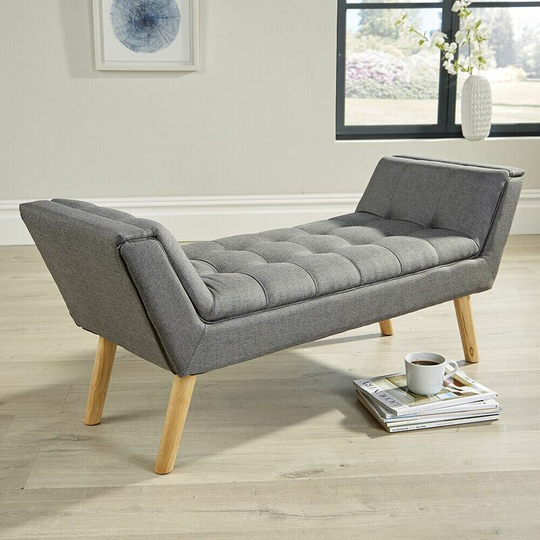 Dark Grey Upholstered Fabric Bench Stool Furniture Chair Footstool - Felix