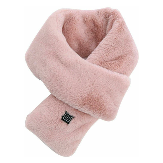 Electric Heated Scarf, Rabbit Faux Fur Scarf with USB Neck Heating Pad, Fluffy Neck Gaiter for Winter (Pink)